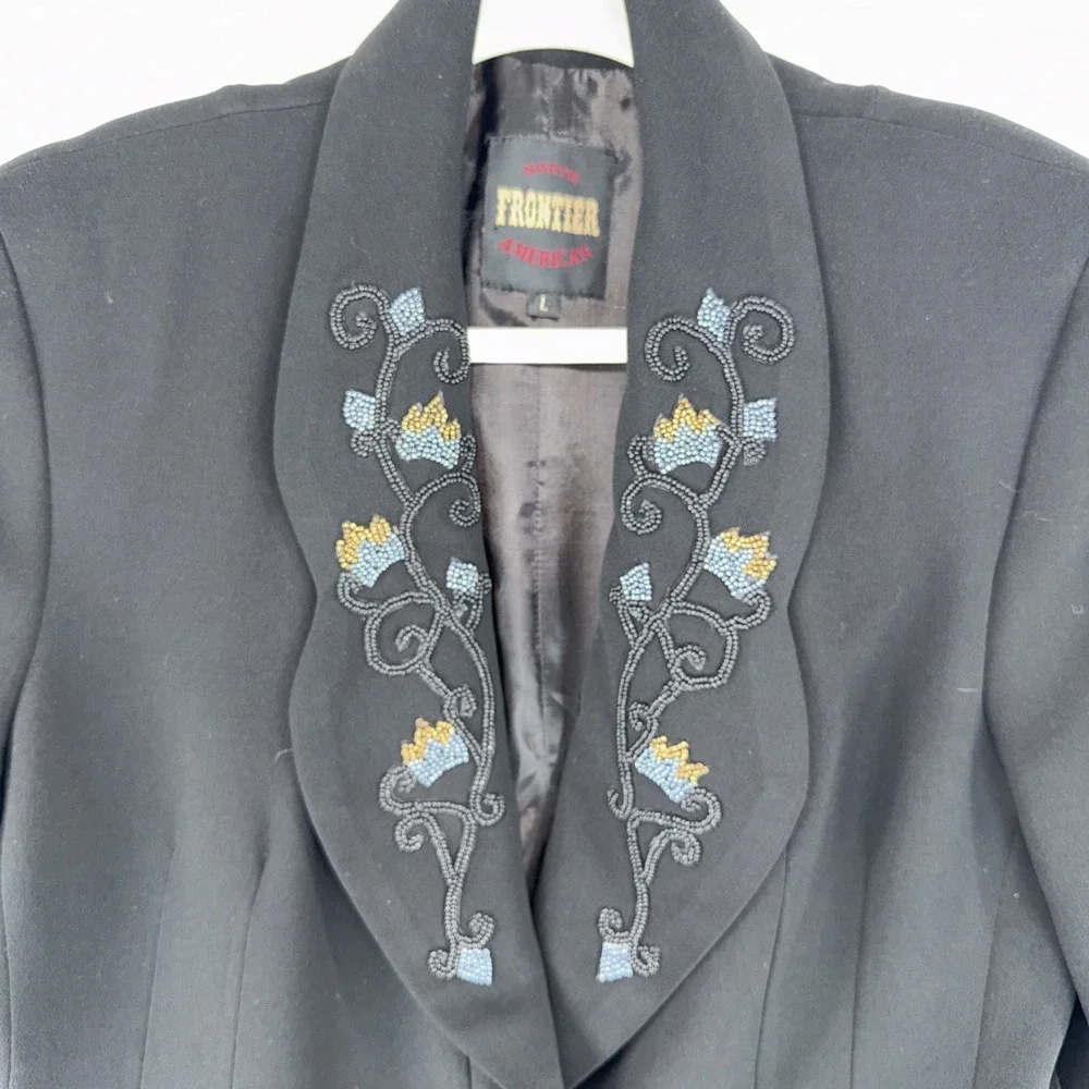 Vtg North American Frontier Black Beaded Western Cowgirl Blazer Sz L